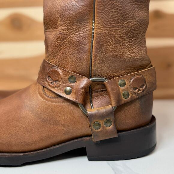 Harley-Davidson Leather Boots Rory 11-Inch Brown Skull D93146 Men's Size 10.5 - Picture 4 of 16